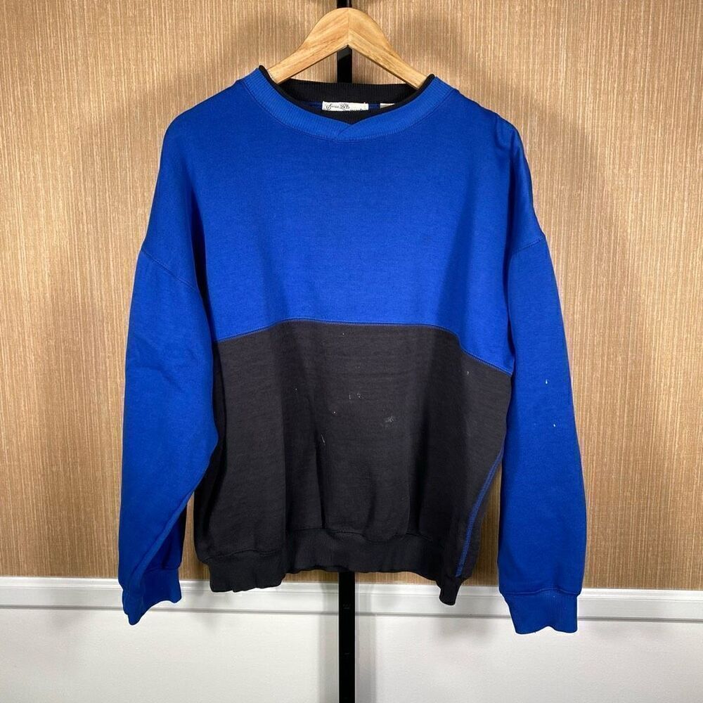 Sears Roebuck Men's Vintage Colorblock Crewneck Sweatshirt Blue & Black XL